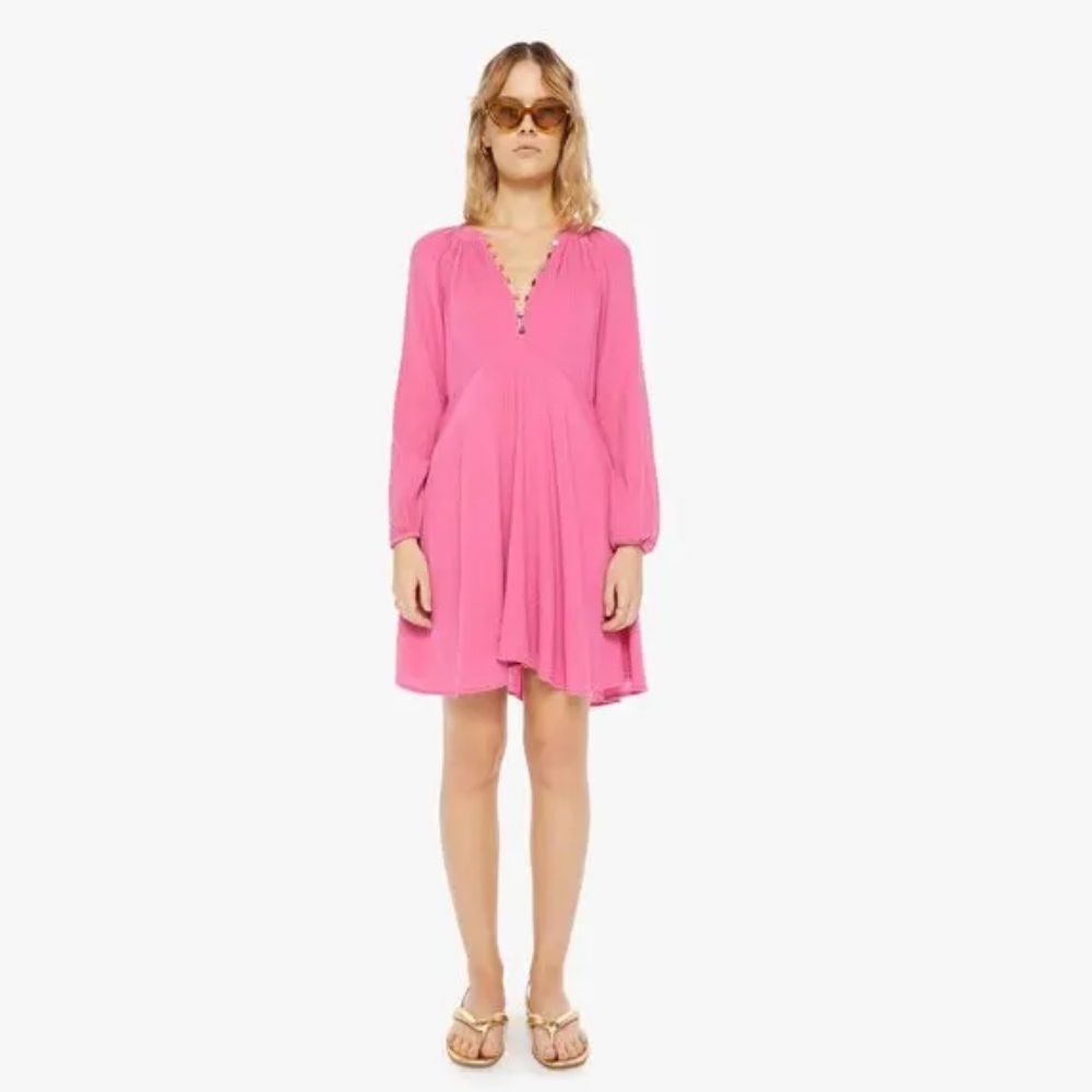 XiRENA Women's Size Extra Large XL Fuchsia Pink Lucinda Button-Up Gauze Dress